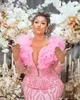 2022 Plus size Arabisch Aso Ebi Pink Mermaid Luxe prom jurken Sheer Neck Evening Formeel feest tweede receptie verjaardag verlovingsjurken jurk zj211