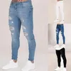 Potloodbroek Elastische trainingsbroek Mannen passen vast gescheurde denim harembroek Casual zwart blauw wit vernietigde jeansbroek 220706