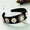 Vintage coloré cristal fleur bandeau pour femme élégant simulé perle noir velours bandeau femme fête cheveux accessoires