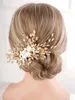 Headpieces Women Bridal Wedding Handmade Gold Crystal Rhinestones Flower Hair Comb Special Occasion Headpiece Accessories For