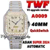 2022 TWF V3 SA0029舗装ダイヤモンドETA A2824自動メンズウォッチ完全メンズウォッチダイヤモンドアラビアゴールドダイヤルクイックスイッチスチールブレスレットスーパーエディション永遠の時計