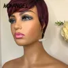 Ombre Red Burgundy 99J Short Pixie Cut Straight Human Hair Wig Wigs With Bangs for Women Machine Made