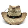 Hommes de plage de plage Cowboy Femmes 100% paille naturel Panama Capeur de capuche Cow décorer des chapeaux larges à bords larges pour un chapeau masculin kaki d'été