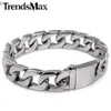 Trendsmax 13mm 316L Stainless Steel Bracelet Mens Wristband Curb Silver Color HB83289k