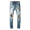 diseñador de jeans para hombre High street fashion new ripped jeans hombres VINTAGE PATCH pantalones elásticos delgados con piernas 620 Hip Hop