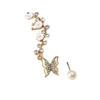 Clip-on Tornillo Volver Pendientes Blanco Con Cuentas Rhinestone Flor Mariposa Oreja Clip Damas Fiesta Cumpleaños Casual Moda 1 ParClip-on