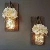 Wall Lamps Ins Rustic Mason Jar Sconces With LED Fairy Lights & Flowers For Country Home Wedding Cafe Bar Bedroom Decoration