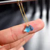 Boucles d'oreilles pendantes en or 14 carats avec topaze bleue injectée pour femme, cadeaux longs pour petite amie
