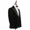 Mäns kostymer blazers svartvita polka prickar sammet män kostym homme brudgum tuxedos bröllop slim fit party blazer landuxiu2593