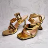 Kleding schoenen groot formaat 2022 zomer elegante gouden damesglaasjes modehigh hakken muilezels dames sandalen pumps square teen dames schoenendress