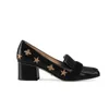 2021 Women Marmot Pumps Designer Loafer Shoes Embroidered Leather High Heels Double Hardware Black White Gold with Bees and Stars NO28