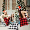 2022 Julröd och svart rutig tygkudde Kudde fyrkantig kudde kuddväskor polyester kast kuddväskan geometrisk