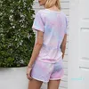 Women's Tracksuits Women Summer Set Gradient Tie-Dye Short Sleeve Tops Drawstring Shorts Loose Lounge Tracksuit Homewear