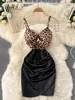 Sexig Vneck Strap Night Out Club Mini Dress Open Back Sleeveless Twist Front High midja Leopard Print Party Dress Robe 220613
