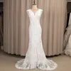 Bohemian Country Western Wedding Dress V Neck Cap Sleeves Elegant Lace Mermaid Bridal Gowns Sweep Trian Backless Plus Size Vestido192Z