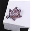 Pins Brooches Jewelry Rhinestone Sea Turtle Brooch Pins Crystal Tortoise Broche Animal For Women Kids Clothes Accessories Party Charm Gifts