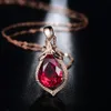 Imitation red Tourmaline diamond Pendant Rose golden sweet necklace European and American style women wedding party jewelry vintage clavicle chain girls gift