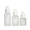 Emballage Verre Givré Bouteille Flast Épaule Brillant Argent Couvercle Blanc Pompe Vide Portable Rechargeable Emballage Cosmétique Conteneur 20 ml 30 ml 40 ml 60 ml 80 ml 100 ml 120 ml