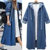 Solid Color Pet Hooded Womens Loose Denim Coat Spring Autumn Fashion Long High Street Style Cardigan Trench 002 220726