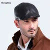 Harppihop Fur New Design Men 100 Cap in pelle Giornale Boy Berretto Cappello da cabbie Cappello da golf Cappellini in pelle di pecora J220722