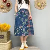 Skirts 2022 Summer Cowboy Splicing Printing Ladies Skirt Loose Tight Waist A Word All-Match Retro Women Fashion Casual Midi