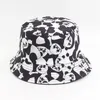 Fashion Cartoon Reversible Bucket Hats Cow Pattern Panama Fisherman Caps For Men Women Summer Outdoor Sun Double Side Hat HCS132