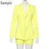 Sampic Casual Blazer Pant Suits Long Sleeve Women Two Piece Set White Pink Yellow Summer Autumn 2 Piece Shorts Set T220729