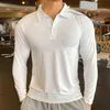Bieganie długim rękawem Polo T Shirt Men Fitness Slim Fit Sport Szybki suchy koszulka Elastyczna golfa na siłownia kulturystyka Trening L220704