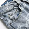 2022 Summer Street Ripped Hole Men's Jeans Fashion Urban Tight Printed Cotton Denim Pants Slim Fit Mid midje Casual byxor