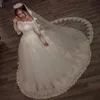 Robes de mariee Boat Neck princesse Lace applique Wedding Dress Ball Gown Long sleeve bride Dress with veil