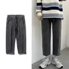 Jean Baggy gris fumé pour homme, Streetwear, mode coréenne, pantalon court en Denim droit, jambes larges, automne, 220813
