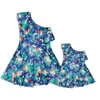 NASHAKAITE Kleid für Mutter und Tochter, One-Shoulder-Minikleid mit Blattmuster, für Mutter und Tochter, Kleidung für Mama und mich, Familienlook 220531