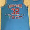 XFLSP 32 Karl Malone Louisiana Tech Blue Basketball Jersey Anpassad valfritt nummer och namntröjor syade broderi