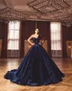 2022 Navy Velvet Ballkleid Quinceanera Kleider Langes Caftan -Party Kristalle Perlenkleider Vestidos Formen Dubai Kleid C0620X08