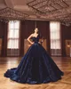 2022 Navy Velvet Ball Gown Quinceanera dresses Long Caftan Party Crystals Beading Evening Gowns Vestidos Formals Dubai Dress C0621x02