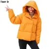 Autumn Coat Winter Jacket Women Loose Hooded Black Short Parkas Mujer Red Casual Overcoat Cotton Winter Coats Female 201126