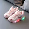 Spring Children LED Light Korean Version of Girls Sneakers Boys Glow Breathable Net Shoes Student Running Shoes G220517