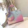 Modische Handtasche, Designer-Taschen, Onthego MM-Einkaufstasche, Sonnenaufgang, Pastell-Monogramme, Batik-Handtaschen, Luxus-Sommer-Mehrfarben-Shopping-Umhängetasche, runde Geldbörse