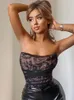 Ásia Black Lace Bustier Tops Patchwork Strapless Forro De Boning Zíper Bodycon Corset Crop Top Mulheres Sexy Club Party Outfits 220318