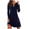 Casual Dresses Women Sexy Long Sleeve Hem Irregular Mini Dress Fashoin Solid Color O-Neck For Ladies Comfy Straight Vestido RobeCasual