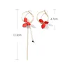 Elegant Painted White Flower Asymmetric Earrings For Women Gold Color Small Dangle Earrings Long Chain Tassel Hanging Earring