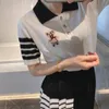 610 L 2022 Runway Summer Brand Same Style Sweater White Lapel Neck Short Sleeve T Shirt Women's Sweaters yl