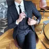 Męskie fotografia koreański szczupły garnitur ciemnoniebieski kraciasty kostiumy męskie szczupły garnitur dla mężczyzn odzież gospodarza