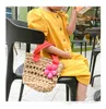 Enfants Summer Braiding Handbag Girl 3d Fleurs Couleur Couleur Couleur Bage One Sacs Sacs Enfants Fleur Fleur Sac tissé F1132