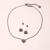 Basic Flower Earrings & Necklace Set in Black Metal Small Ear Studs Chockers