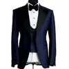 Navy Blue Tuxedos Groom Men Men Suits Mens Wedding Tuxedo Comples de Smoking Dours Hommes Stupt Step Vest 019271Q