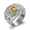 Cluster ringen mode hiphop stijl zirkoon ingelegde gouden paardenring voor mannen rock prom juwelencluster