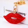 Porte-clés mignon strass cristal grande lèvre rouge porte-clés sac à main porte-clés sac décoratif alliage pendentif anneau sac à main bijoux porte-clés