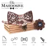 Wooden Bow Tie Handkerchief Set Mens Plaid Bowtie Wood Hollow Carved Cut Out Floral Design And Box Fashion Novelty Men