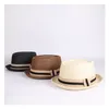 Summer Women Men Raffia Sun Hat For Gentleman Letter Dad Boater Fe Hats Dad Flat Pork Pie Tassel Beach Hat Panama Cap 220607